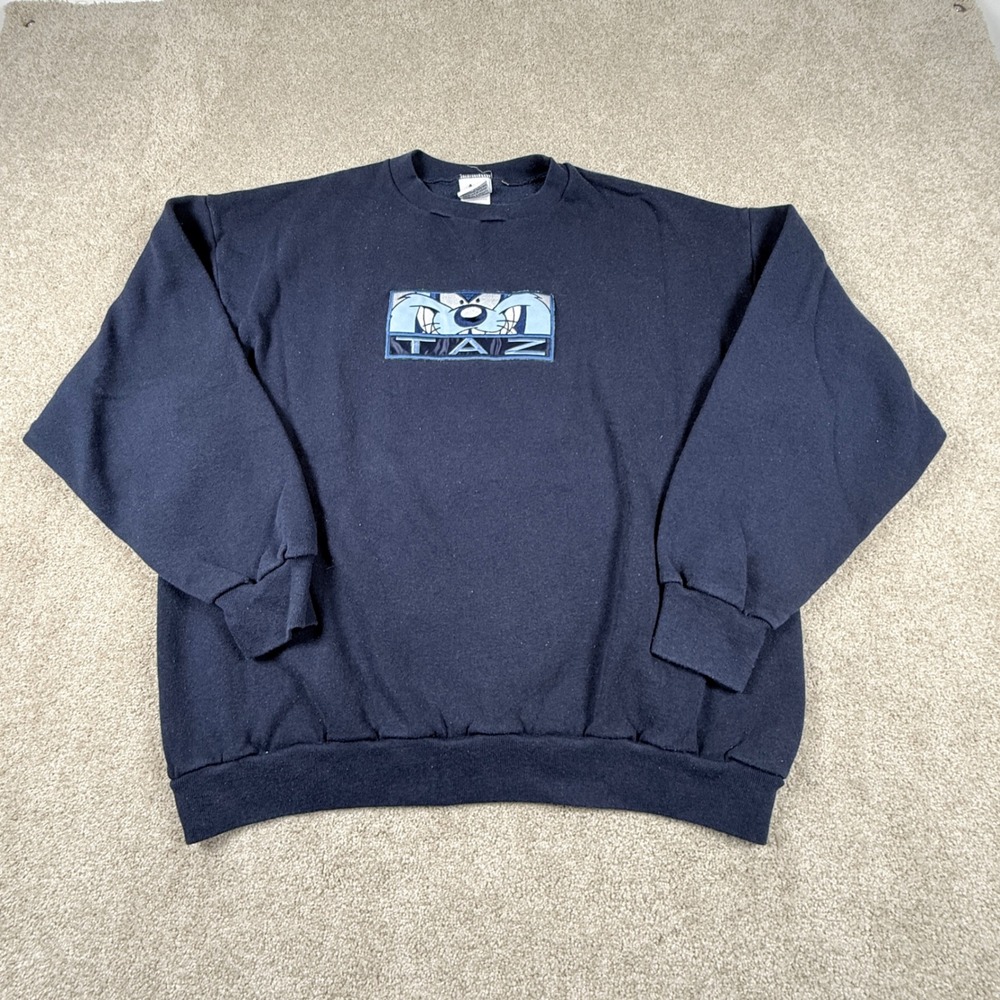 Looney Tunes Sweatshirt Kids Large Navy Blue Taz Embroidered USA Made